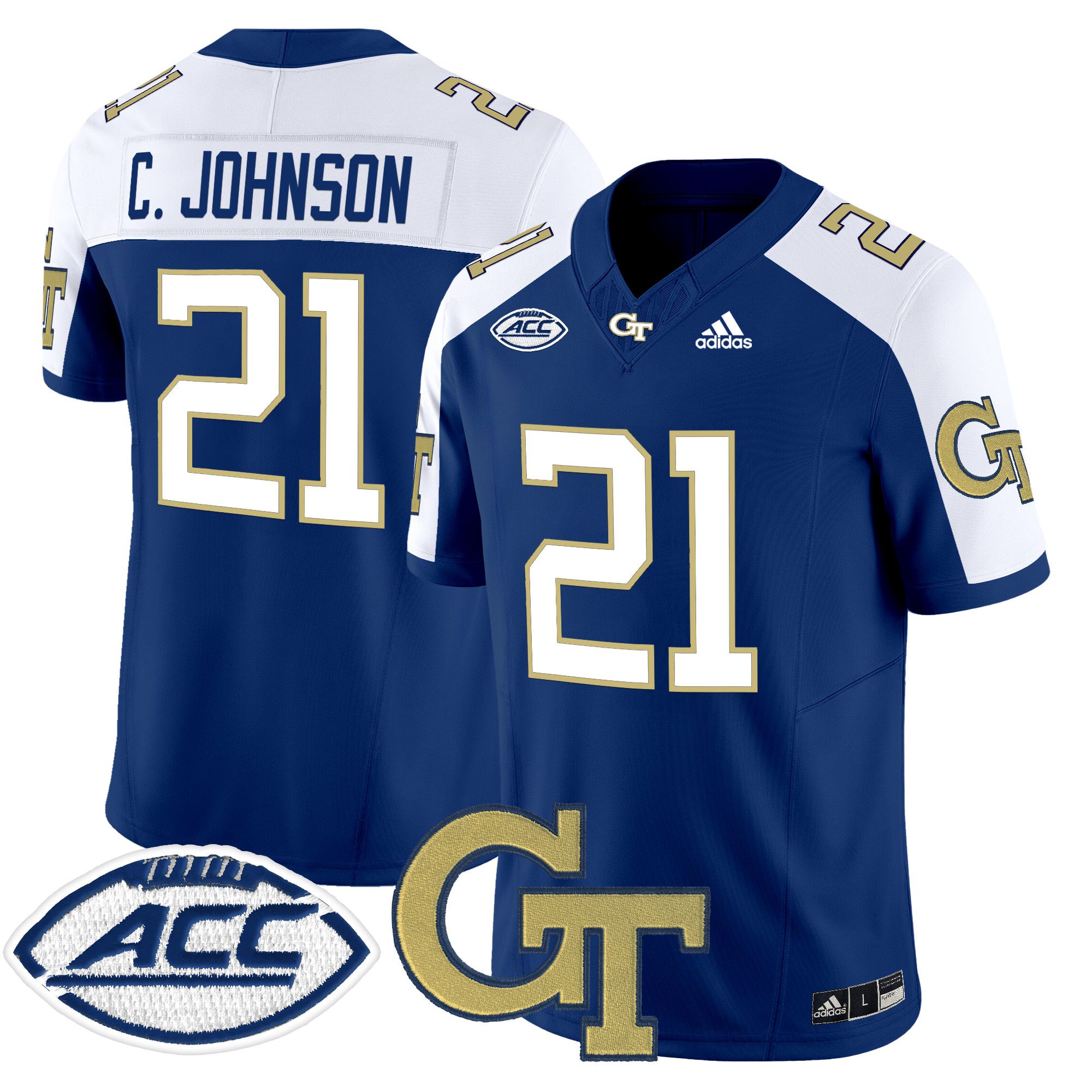 Men Georgia Tech #21 C.Johnson Blue Asidas 2024 Vapor Limited NCAA Jersey->customized ncaa jersey->Custom Jersey